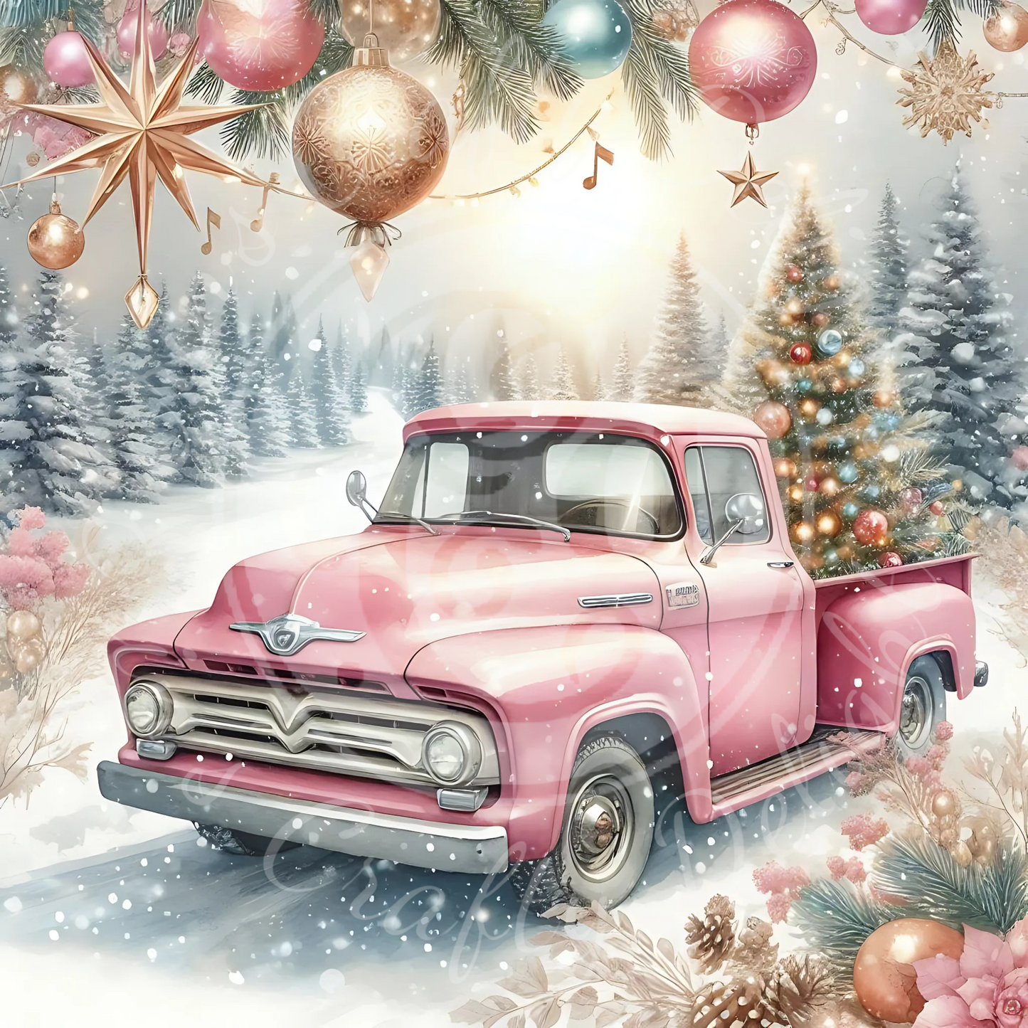 3 Pink Christmas Truck