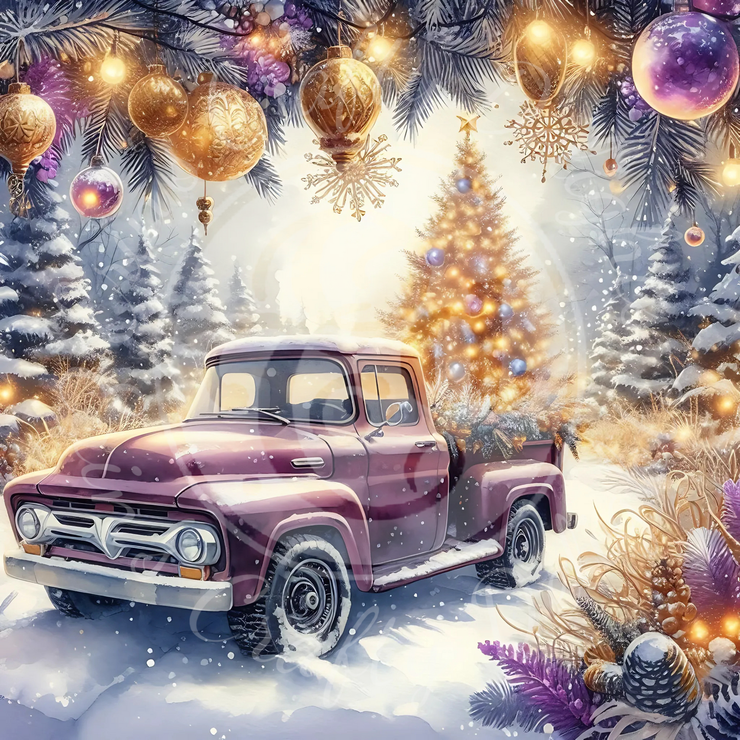 3 Purple Christmas Truck
