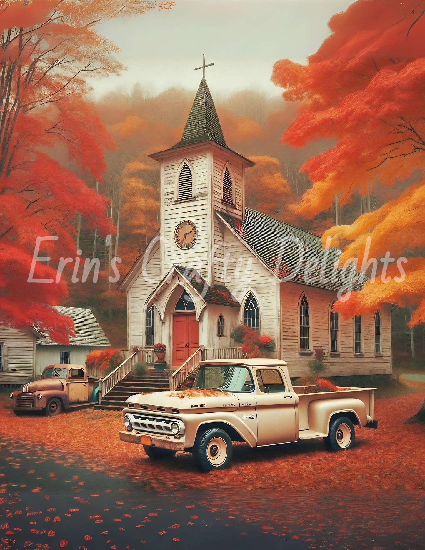 4 Autumn White Truck and Church