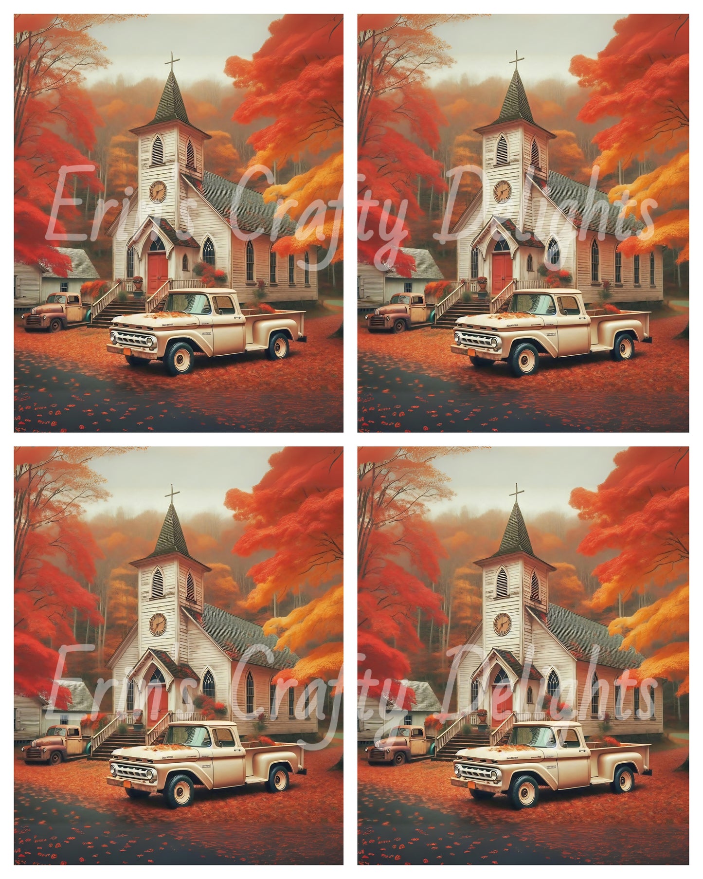 4 Autumn White Truck and Church