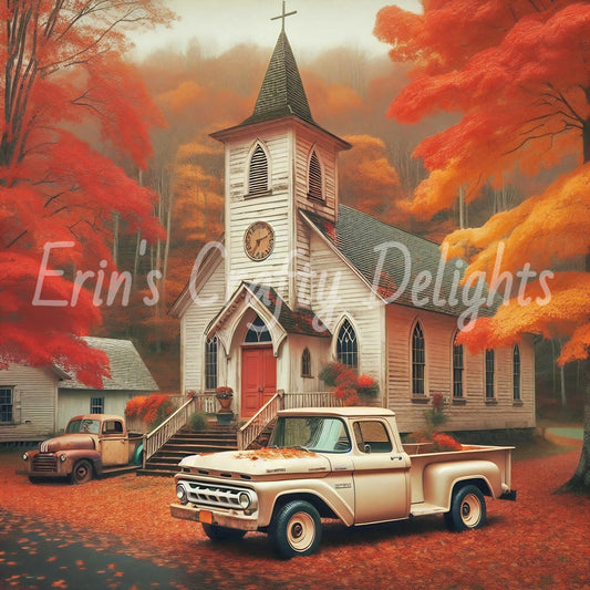 4 Autumn White Truck and Church