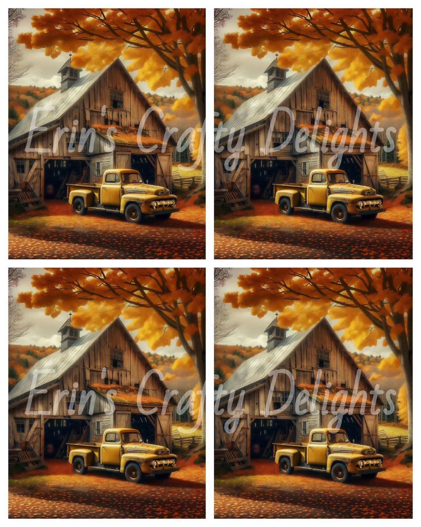 4 Autumn Yellow Truck and Barn