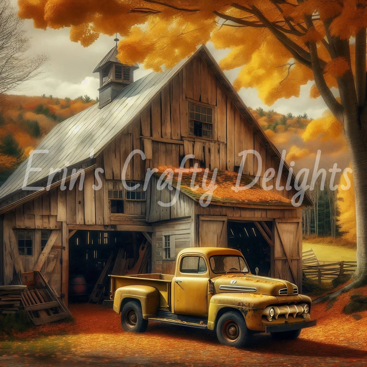 4 Autumn Yellow Truck and Barn