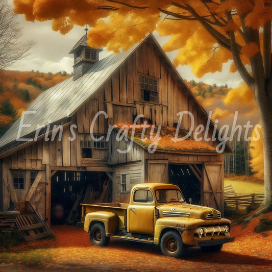 4 Autumn Yellow Truck and Barn