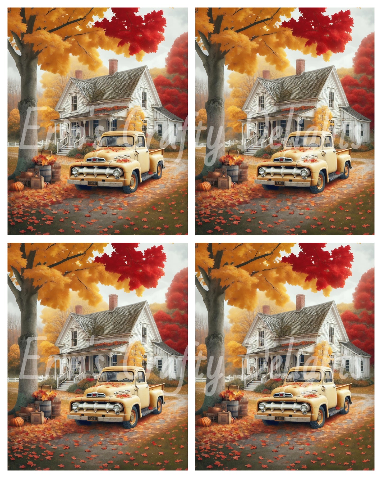 4 Autumn Yellow Truck and Farmhouse