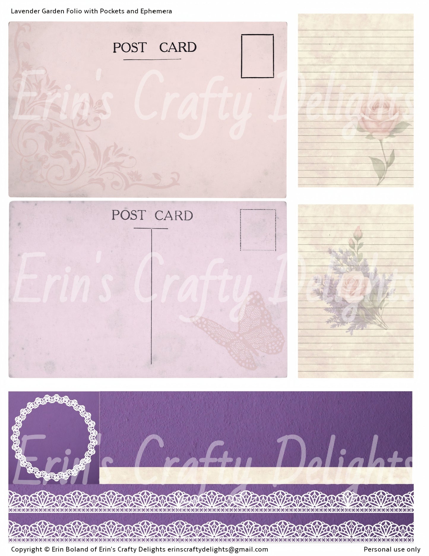 Lavender Garden Folio with Pockets and Ephemera
