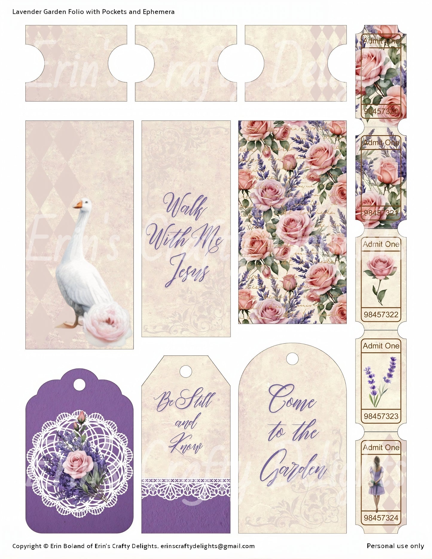 Lavender Garden Folio with Pockets and Ephemera
