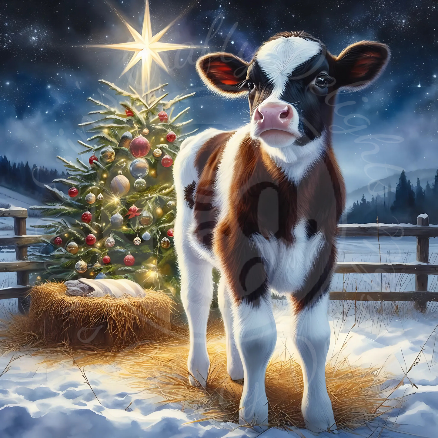 7 Christmas Holstein Cow & Christmas Tree