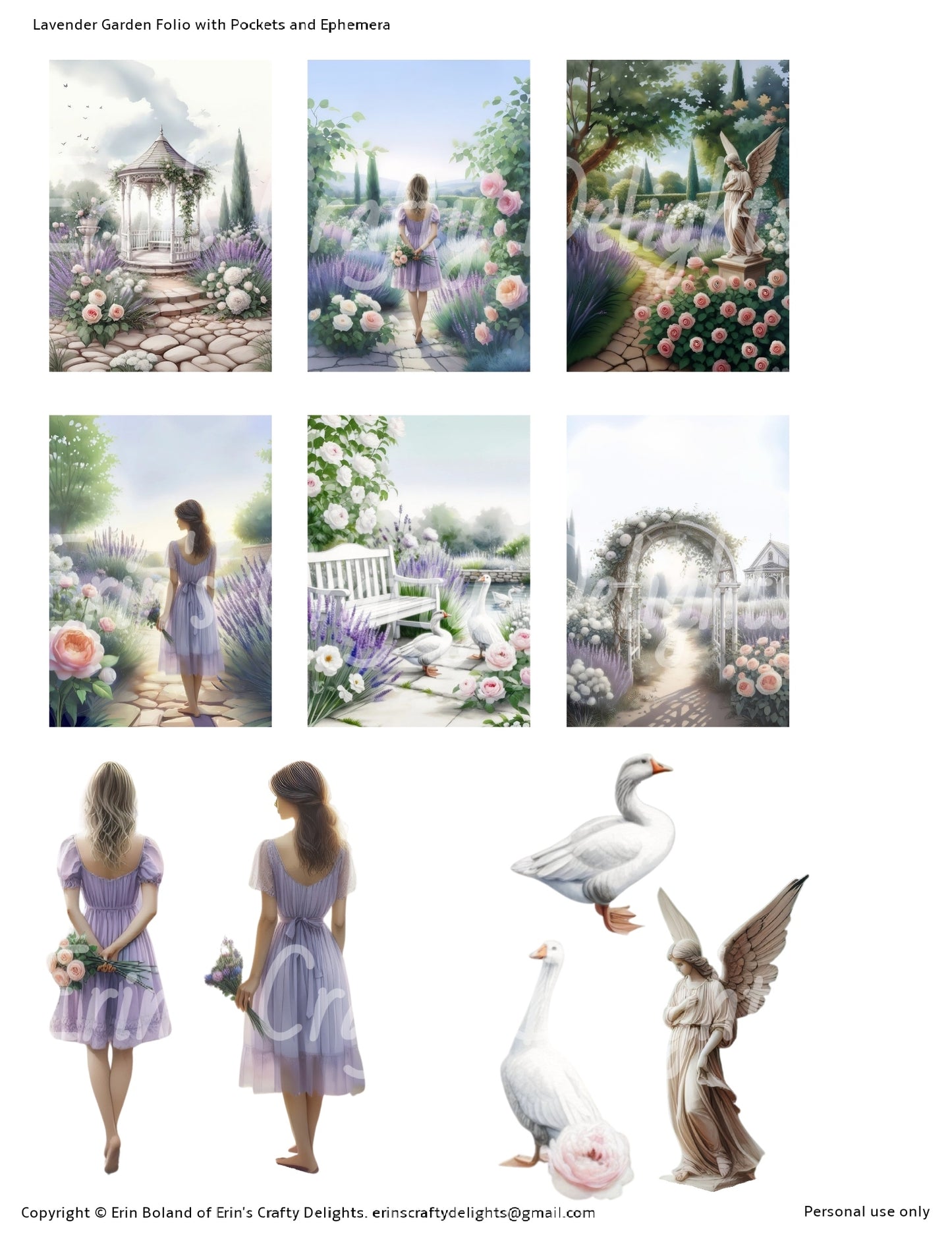 Lavender Garden Folio with Pockets and Ephemera