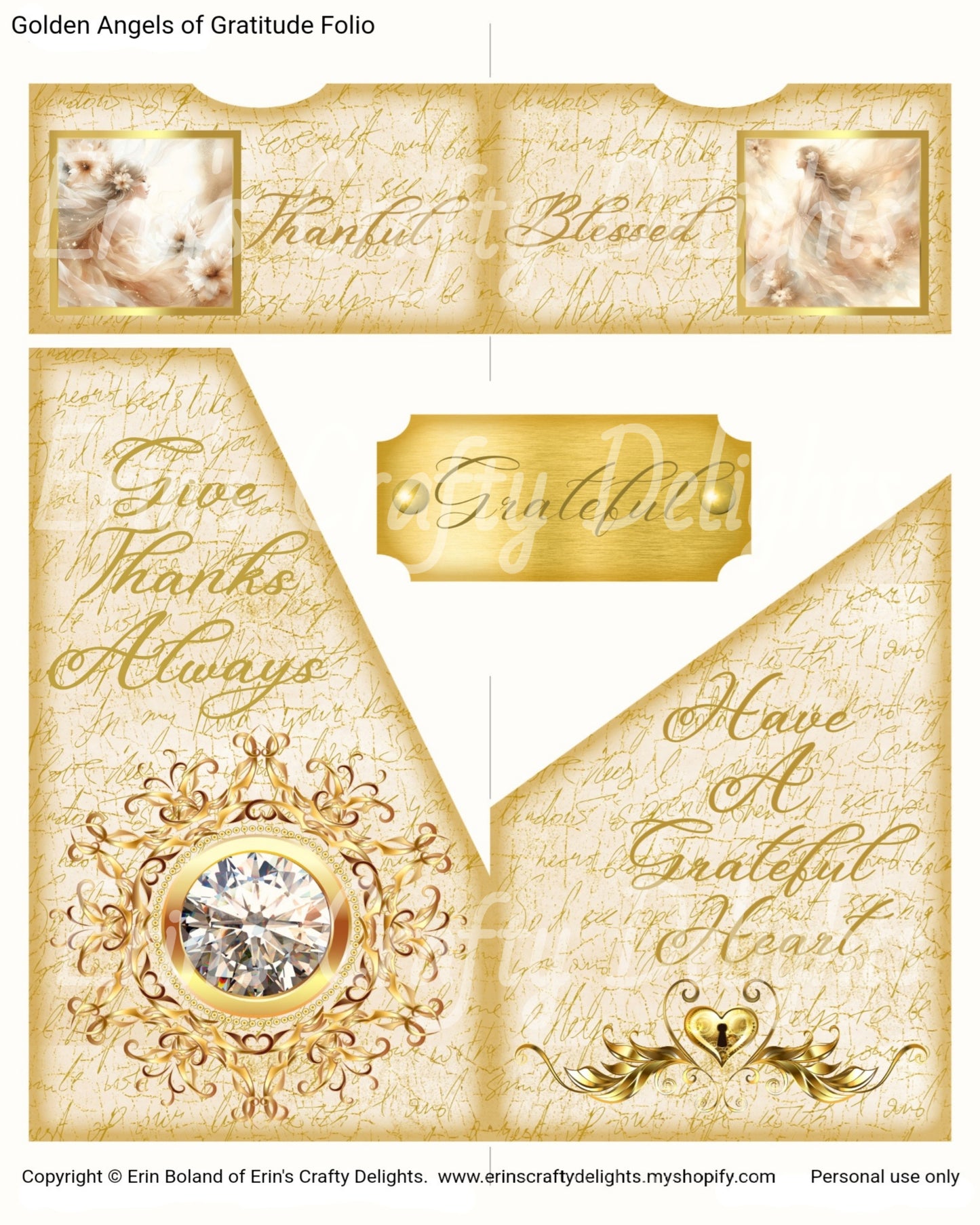 Golden Angels of Gratitude Folio with Pockets, Journal Cards, and Library Cards