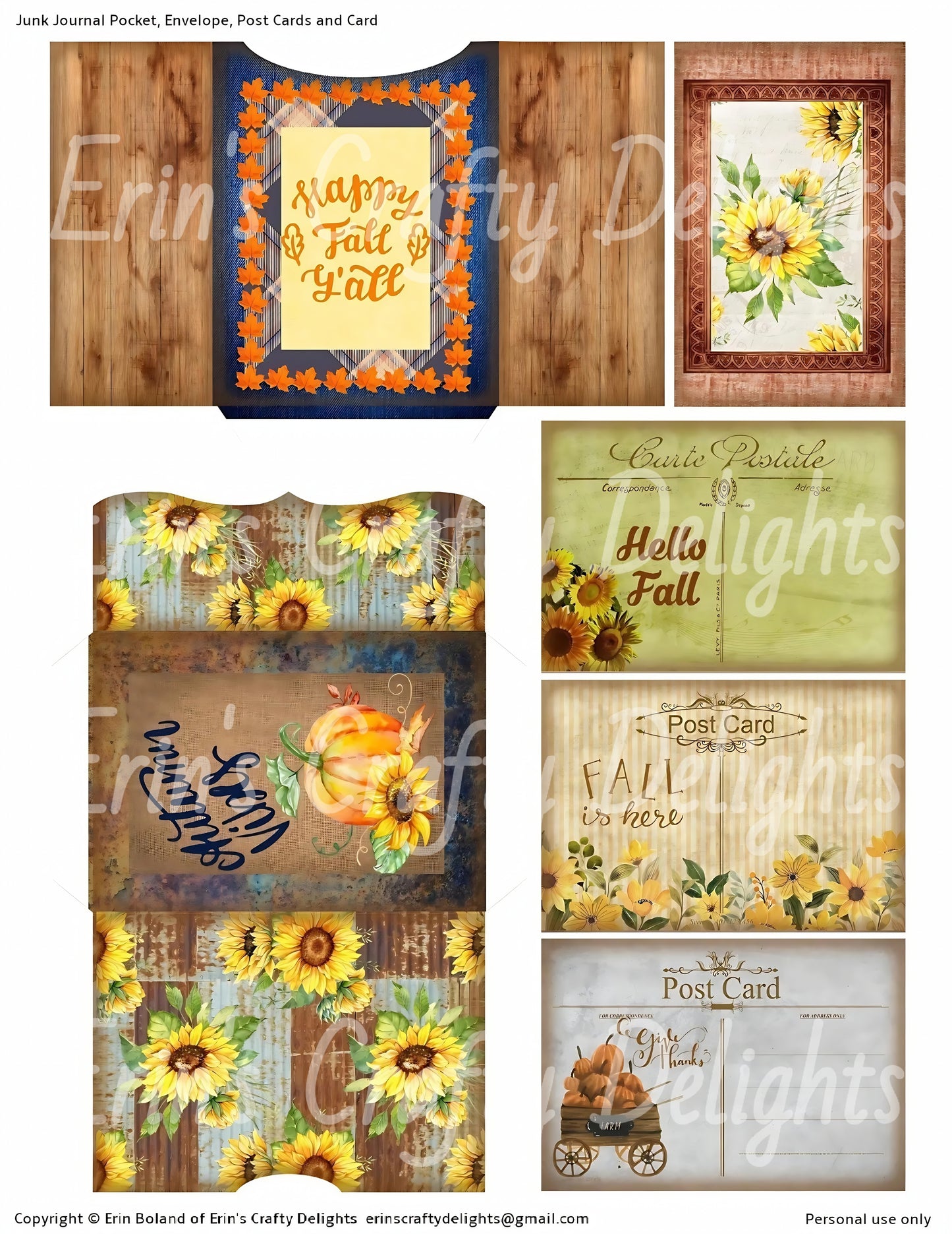 I Love Fall on the Farm Junk Journal Pocket, Envelope, Post Cards & Card