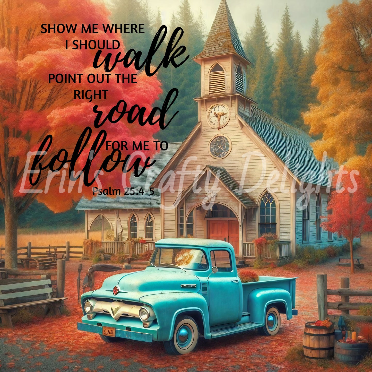 1 Inspirational Autumn Blue Truck and Church