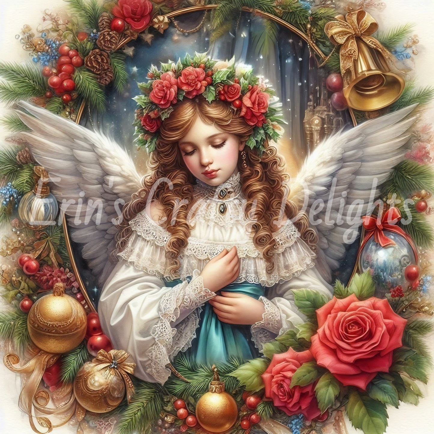 11 Sq Victorian Christmas Angel 8x8 Printable