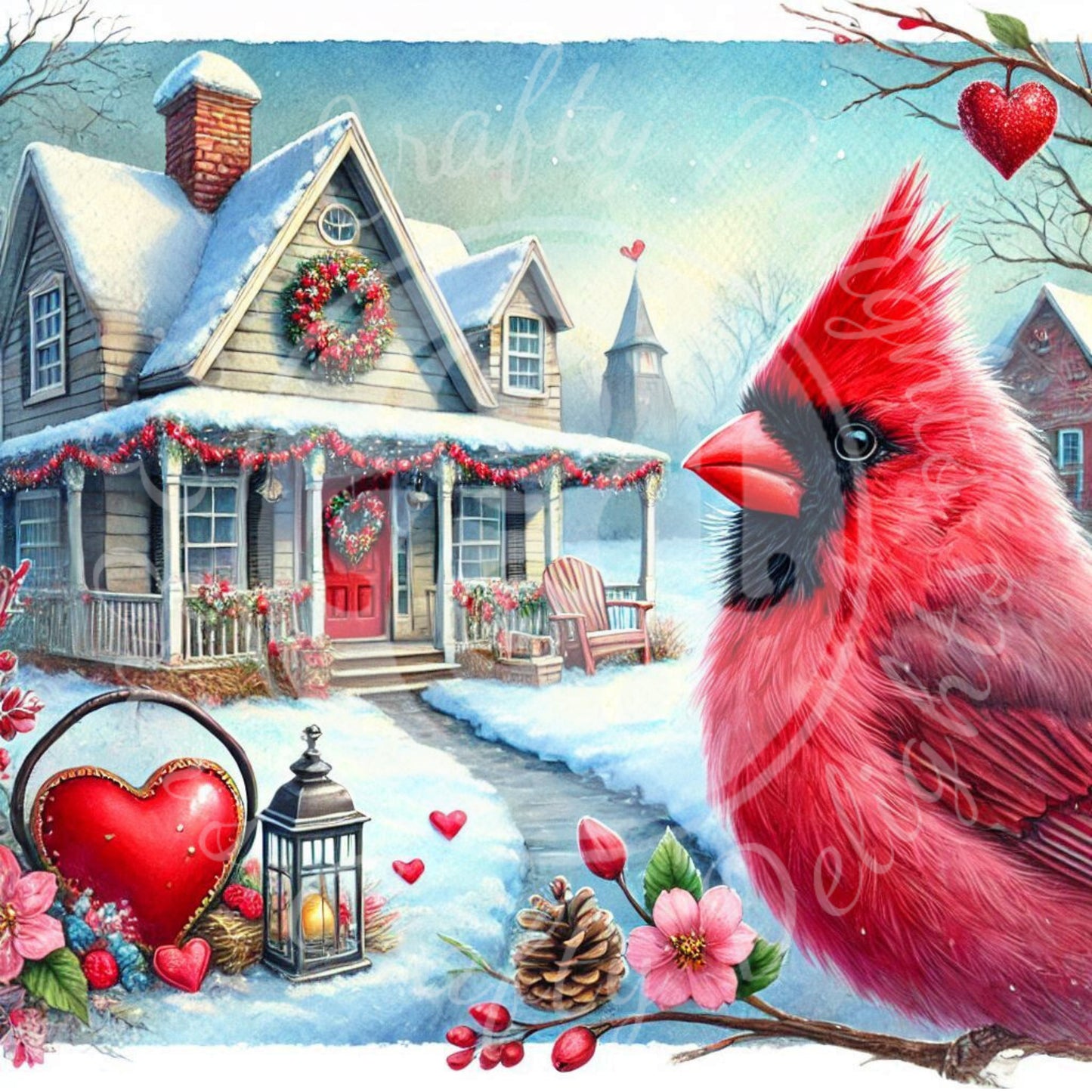 12 Valentine Cardinal and Farmhouse