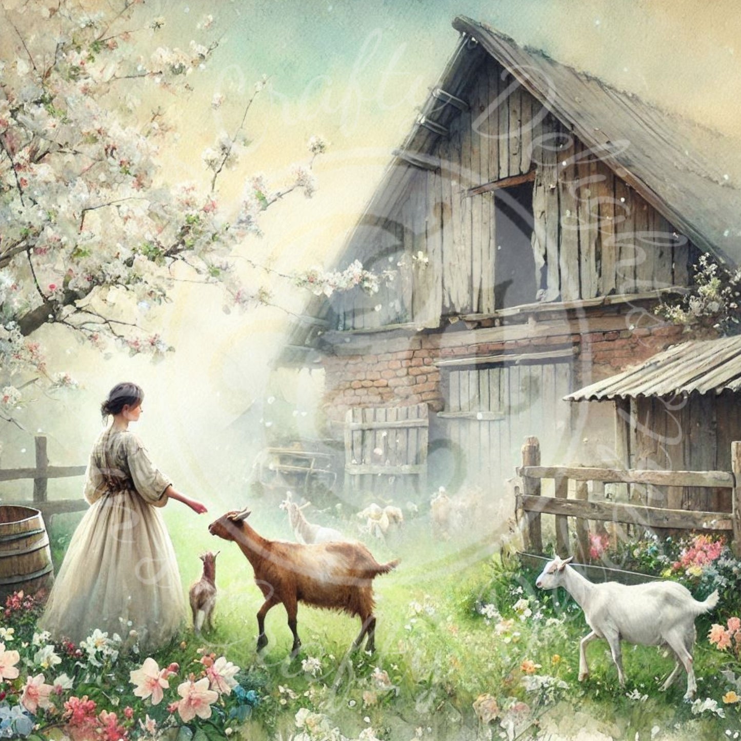 13 Sq Spring Barnyard Scene 8x8 Printable