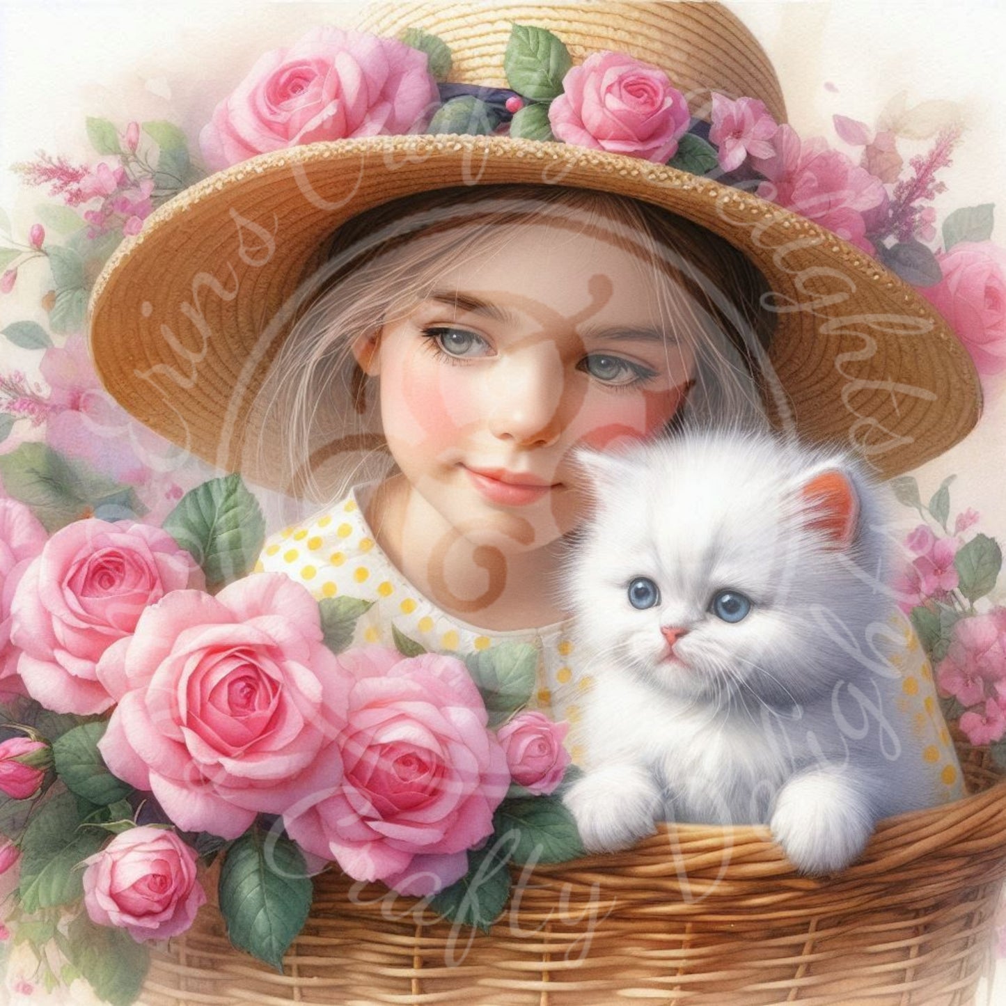 13 Spring Girl and Kitty in Yellow