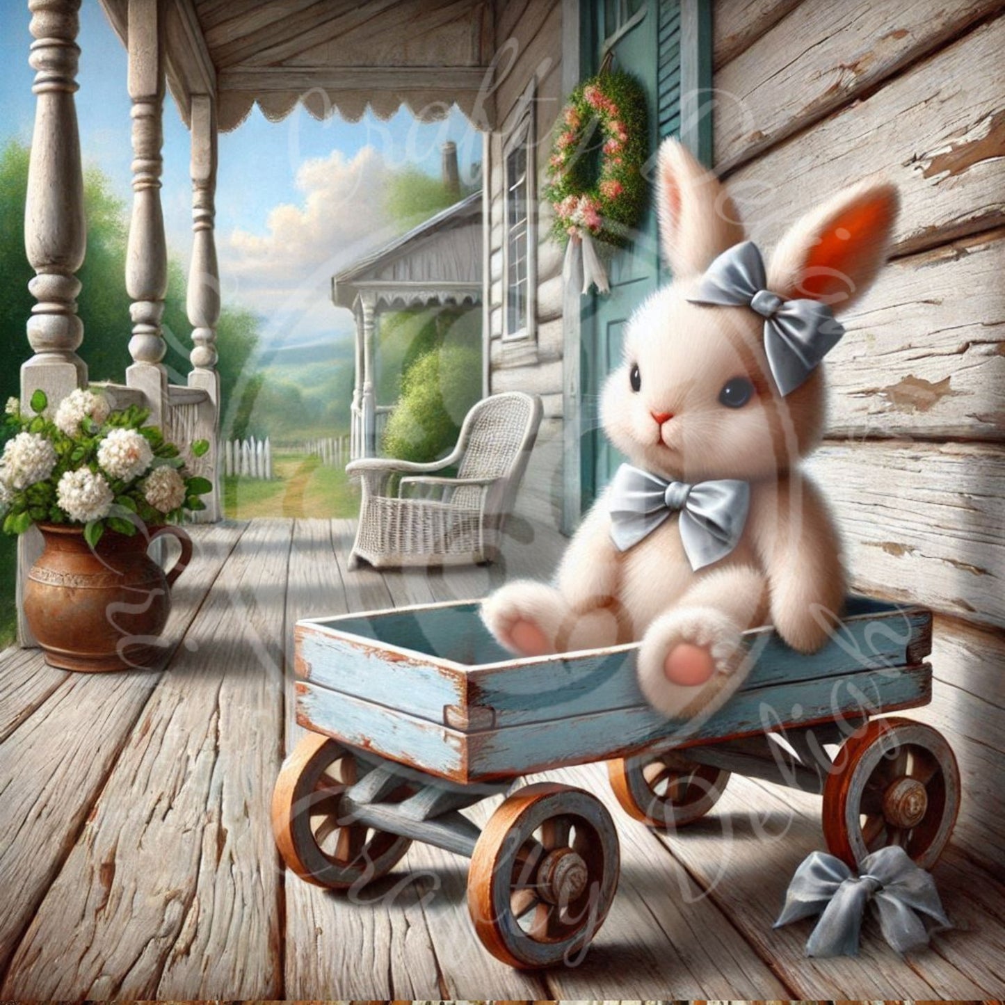 15 Bunny in a Toy Wagon