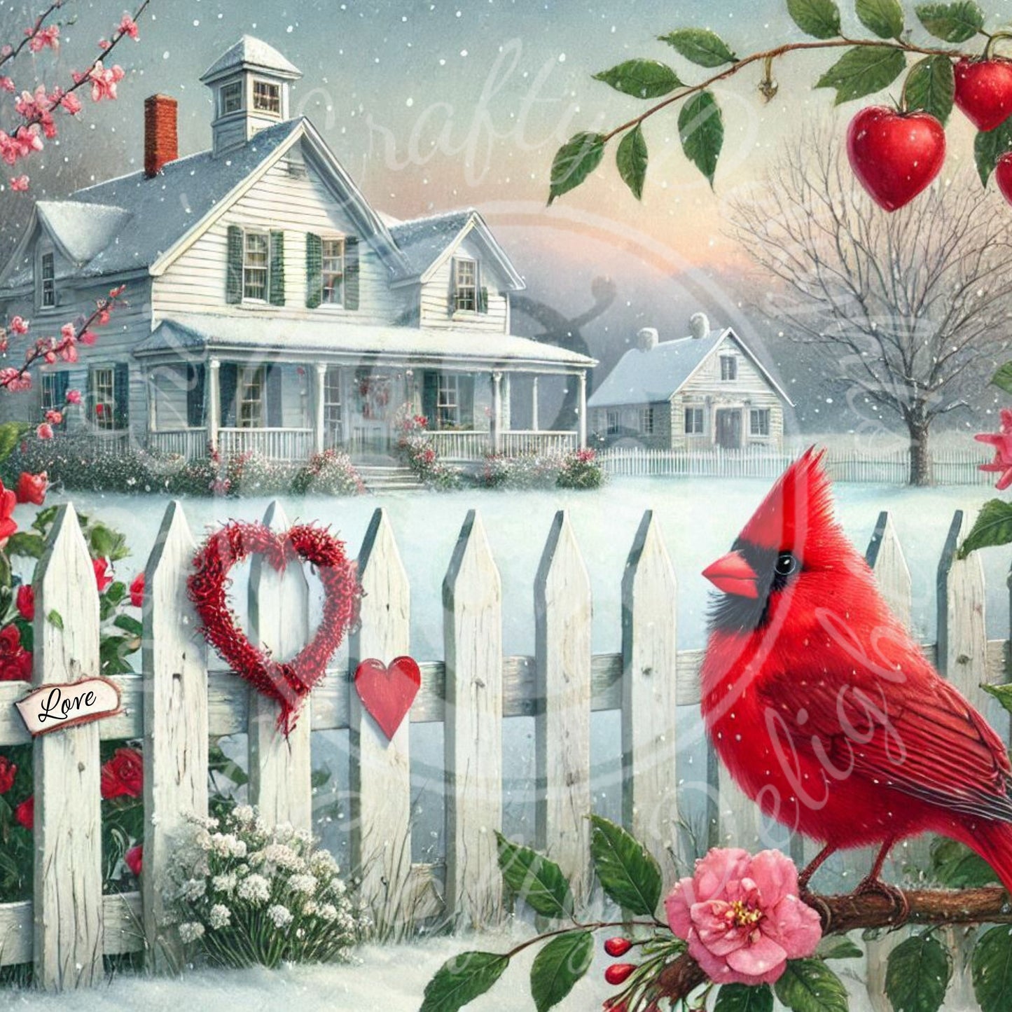 16 Valentine Cardinal and Farmhouse