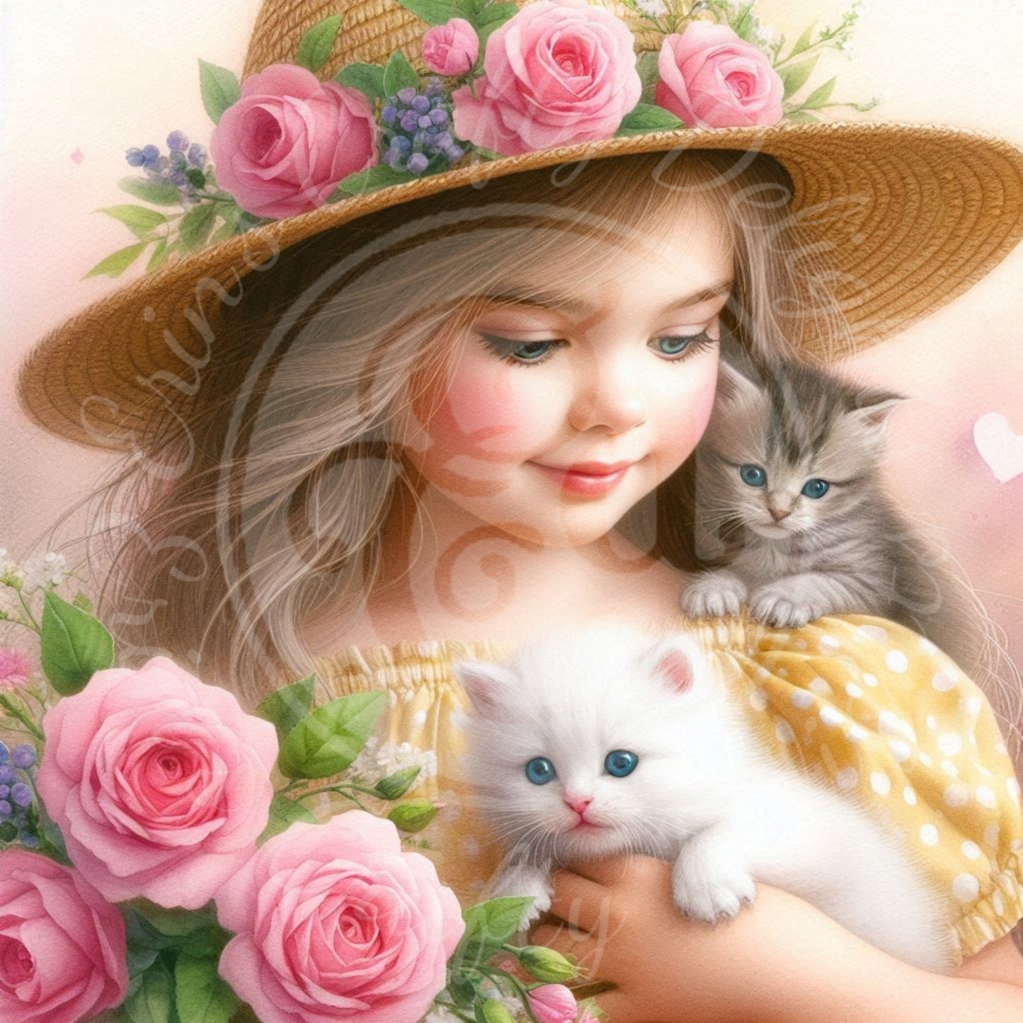 19 Spring Girl and Kitty in Yellow