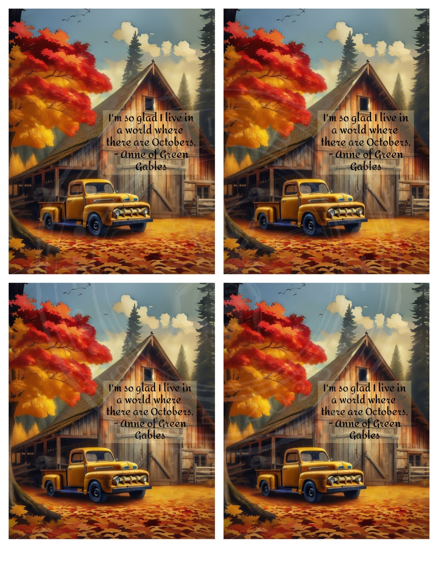 1 MS Inspirational Autumn Anne of Green Gable Yellow Truck and Barn Mix Size Downloadable Printable Set