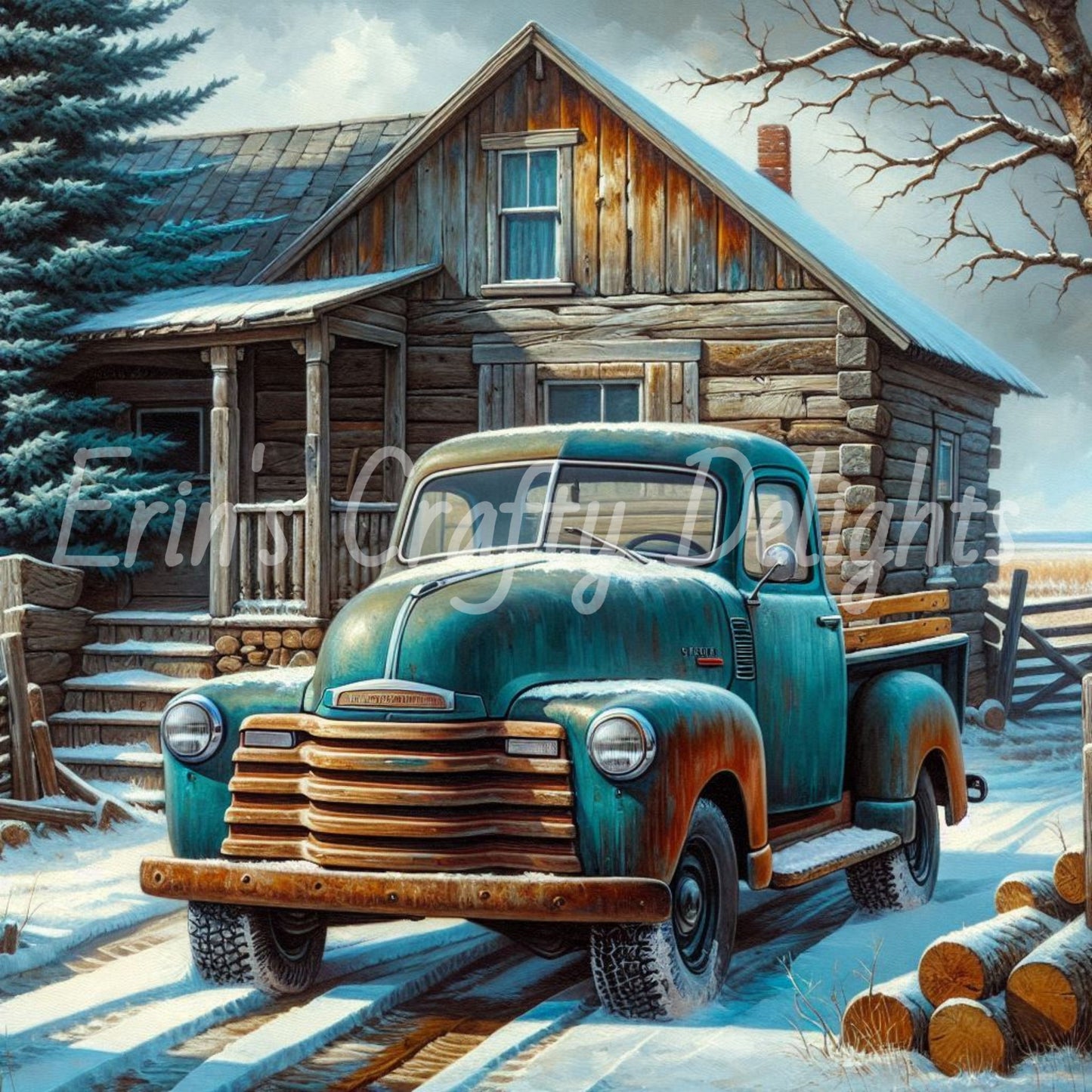 1 Blue Truck and Old Farmhouse