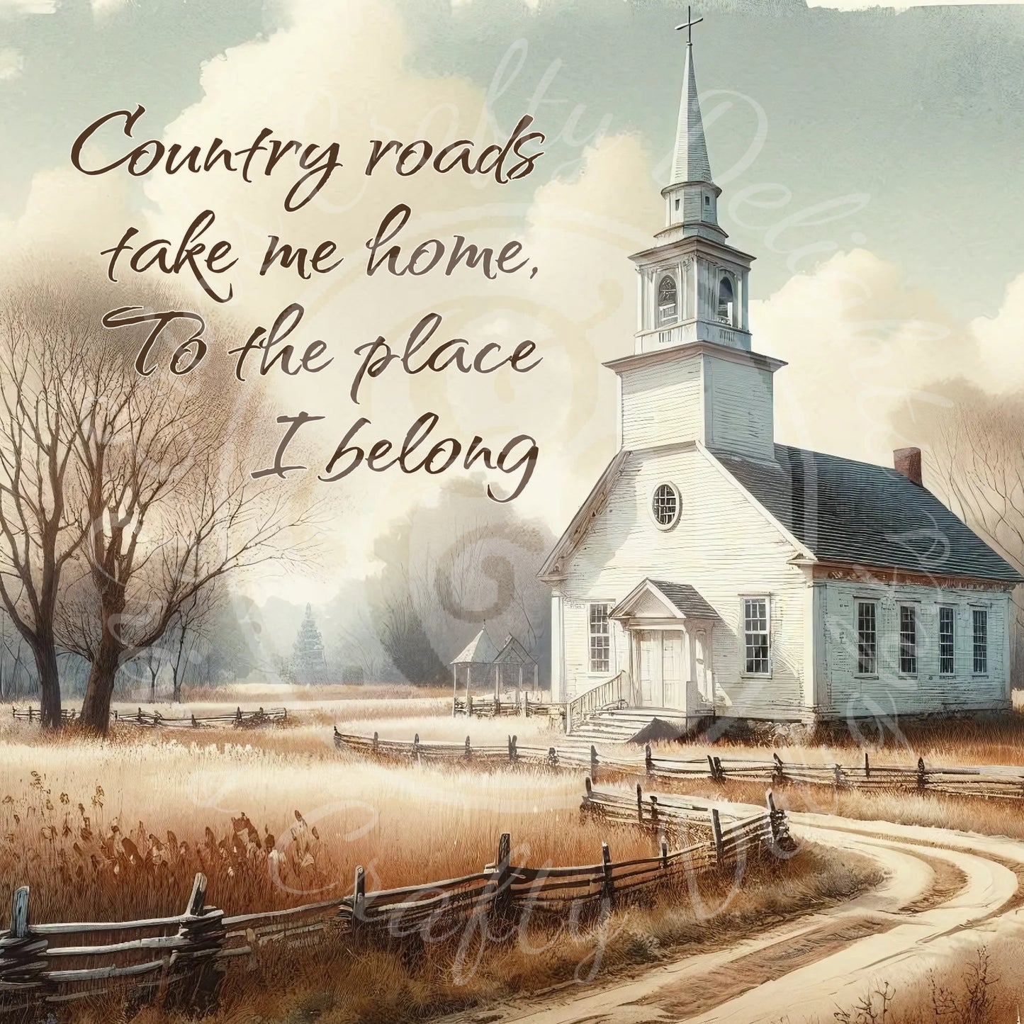 1 Sq Country Roads Church 8x8" Printable