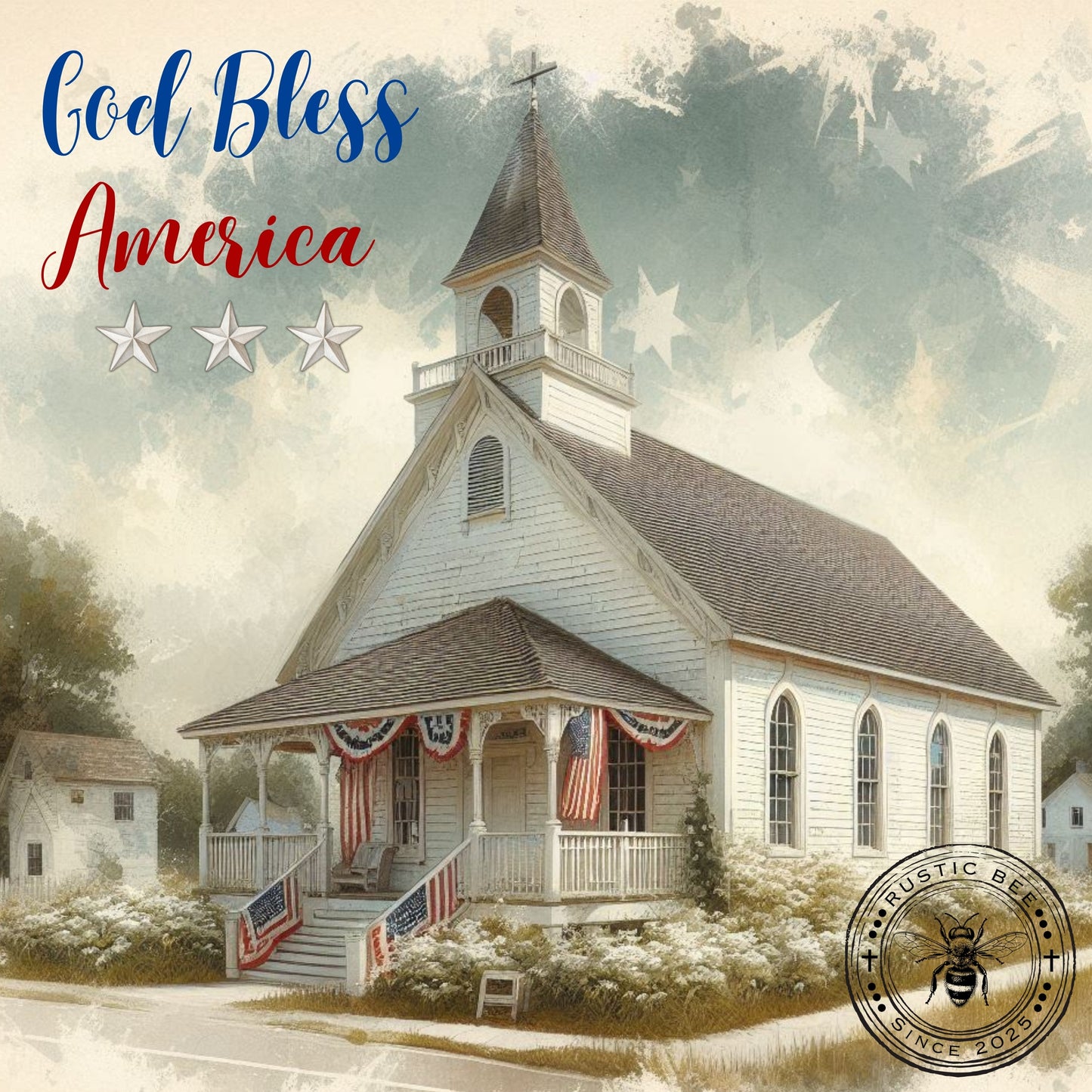 1 Sq Inspirational Patriotic God Bless America Church 8x8" Downloadable Printable