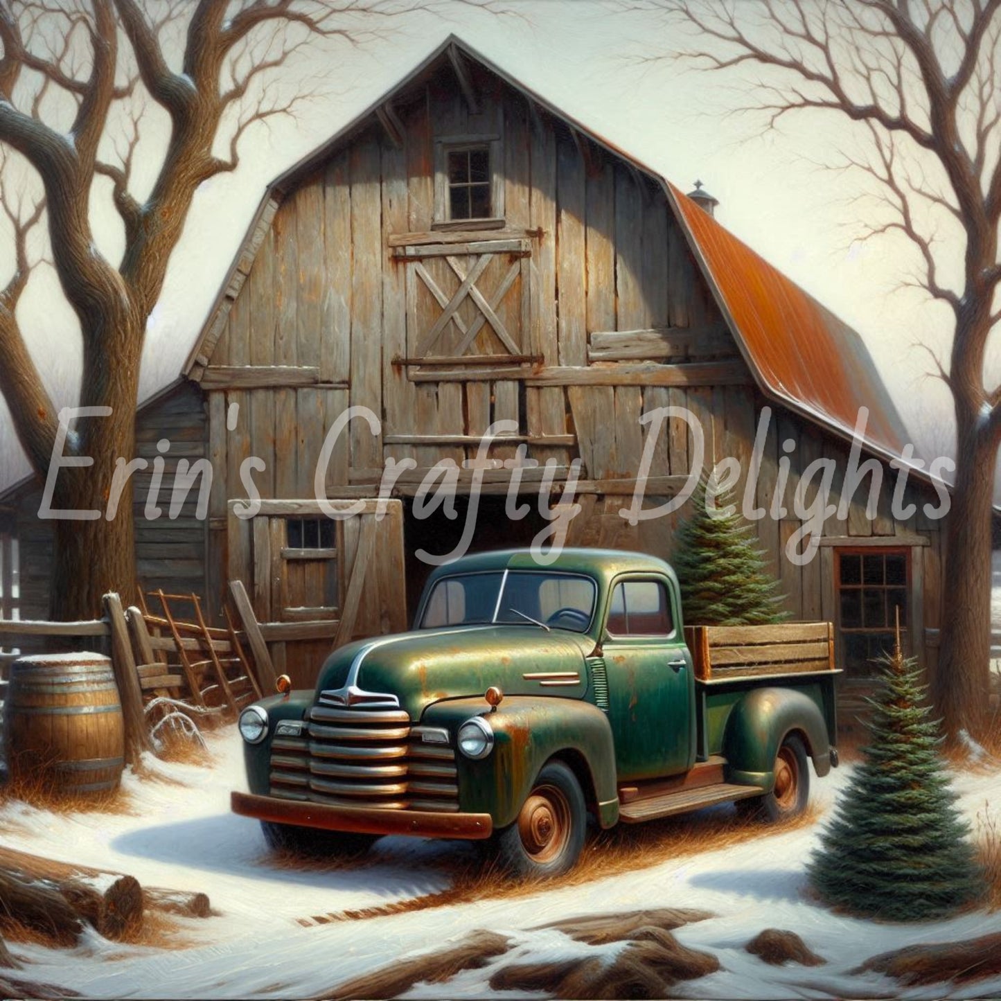 1 Green Truck and Barn