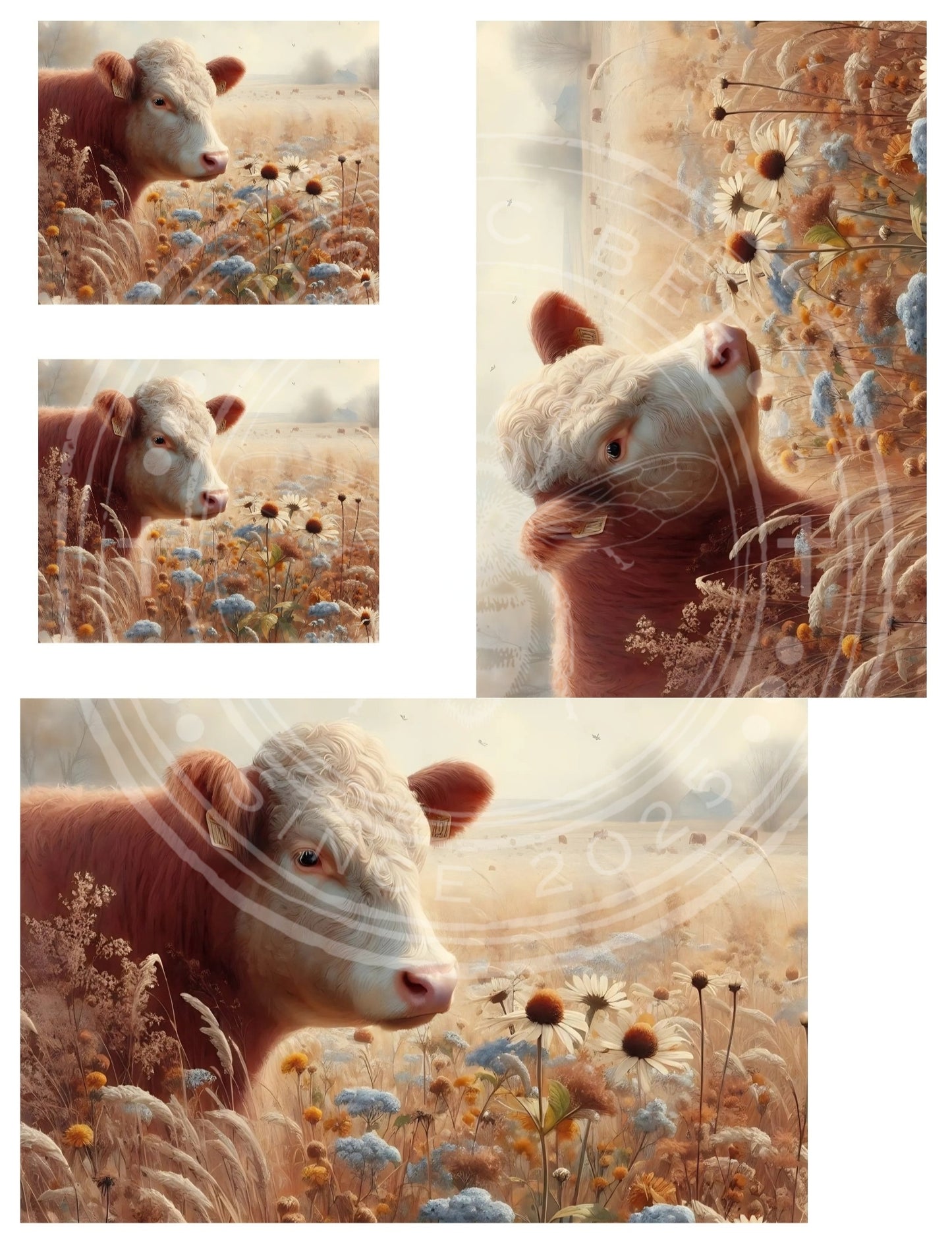 1H Cow in Fall Wildflowers Mixed Size Downloadable Printable Set