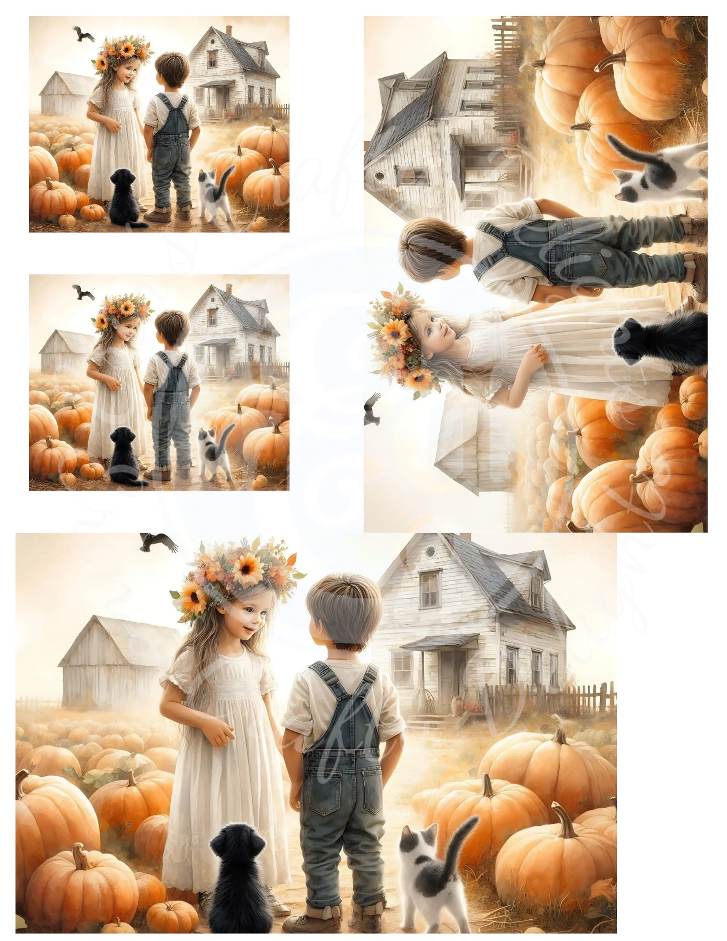 1H Fall Girl & Boy in Pumpkin Patch Printable Set