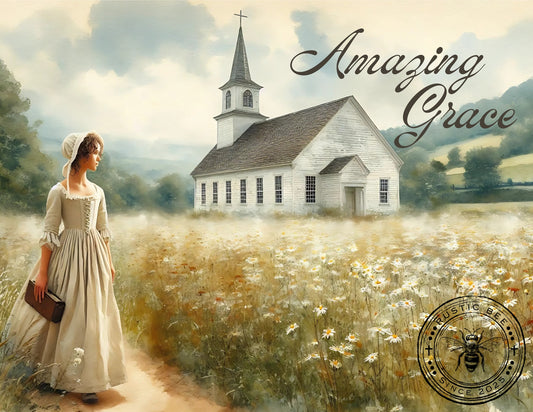 1H Rustic Fall Amazing Grace Church and Woman 8x10" Printable