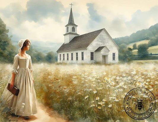 1H Rustic Fall Church and Woman 8x10" Printable