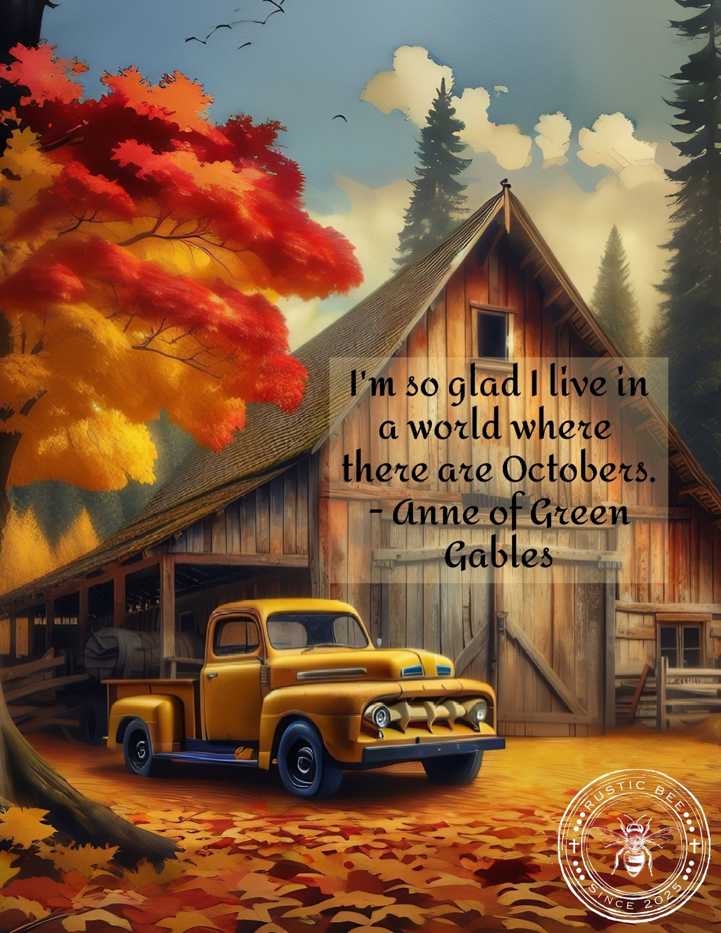 1 MS Inspirational Autumn Anne of Green Gable Yellow Truck and Barn Mix Size Downloadable Printable Set