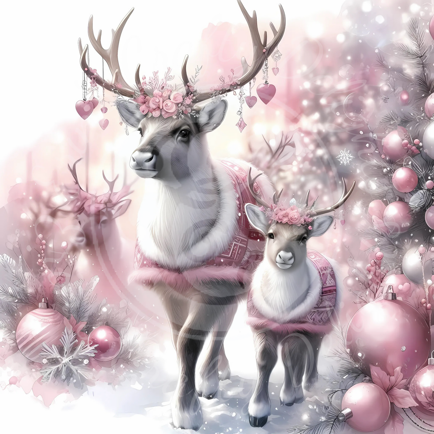 1 Pink Christmas Doe & Fawn