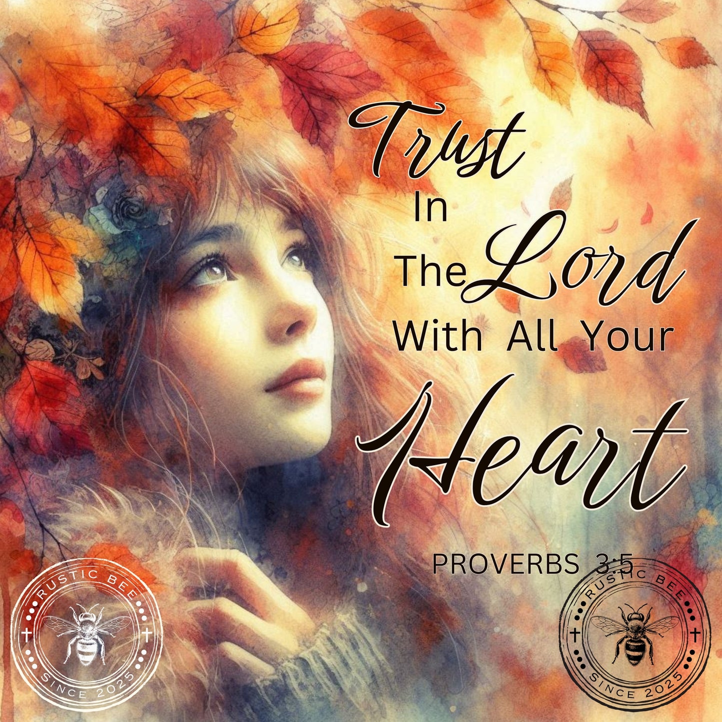 1 Sq Inspirational Autumn Trust in the Lord 8x8" Downloadable Printable
