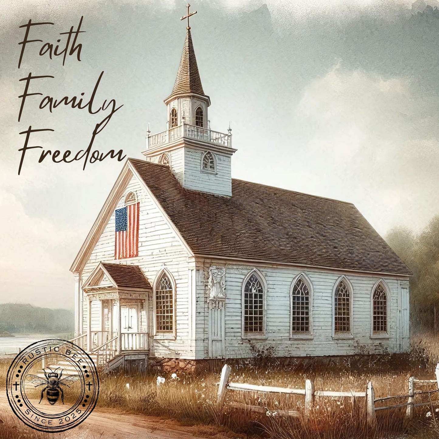 1 Sq Inspirational Patriotic Faith Family Freedom Church 8x8" Downloadable Printable