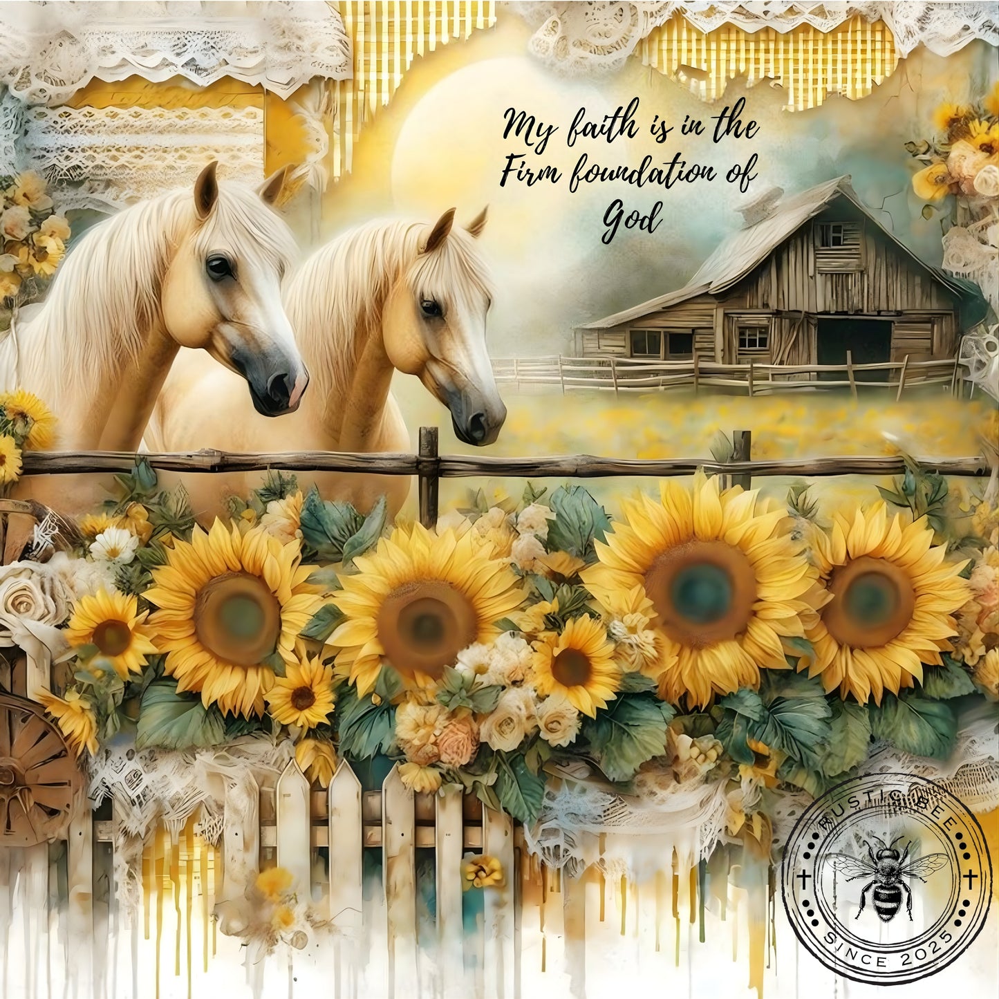 1 Sq Inspirational Yellow Gingham Horses Inspirational Firm Foundation 8x8" Downloadable Printable