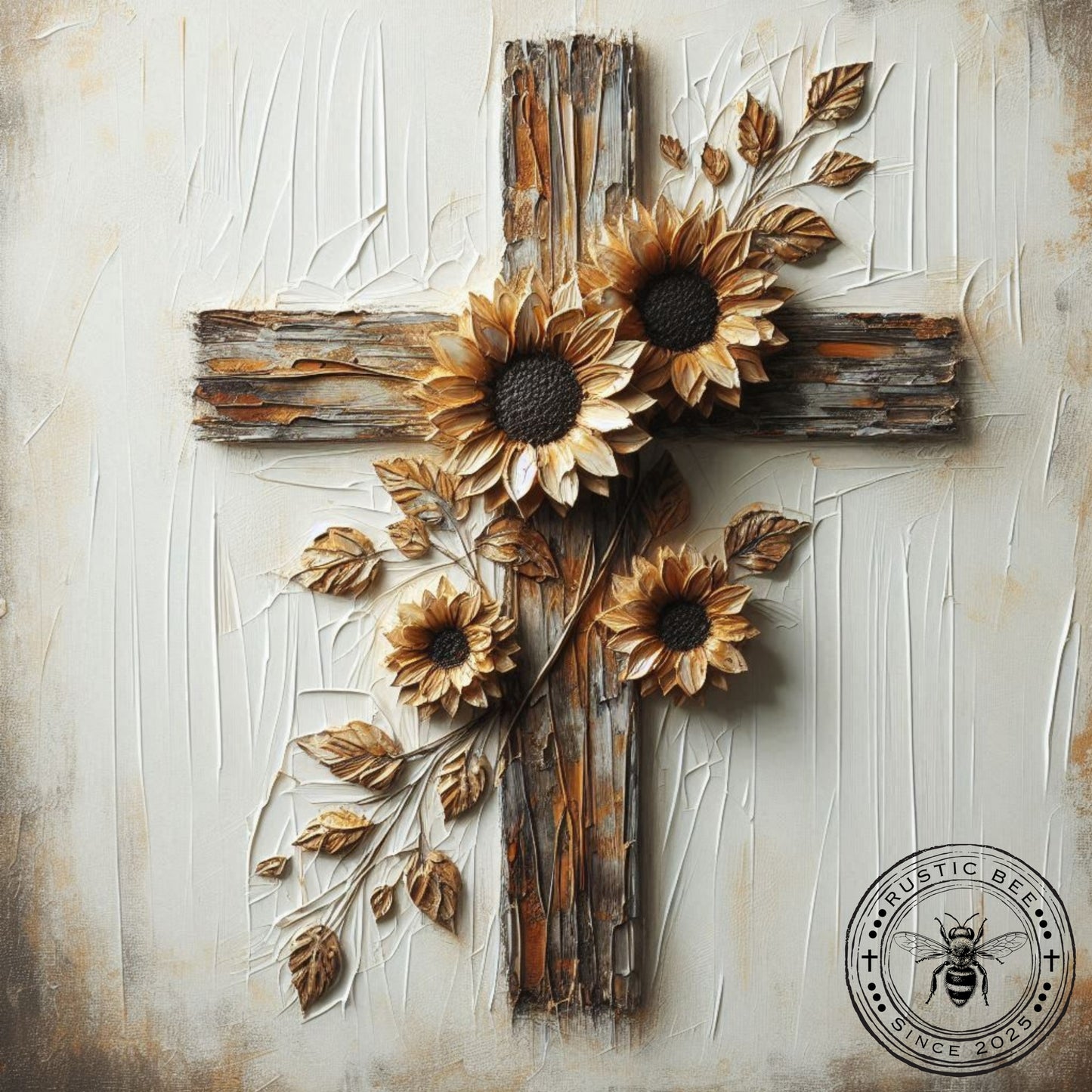 1 Sq Fall Textured Cross and Sunflowers 8x8" Downloadable Printable