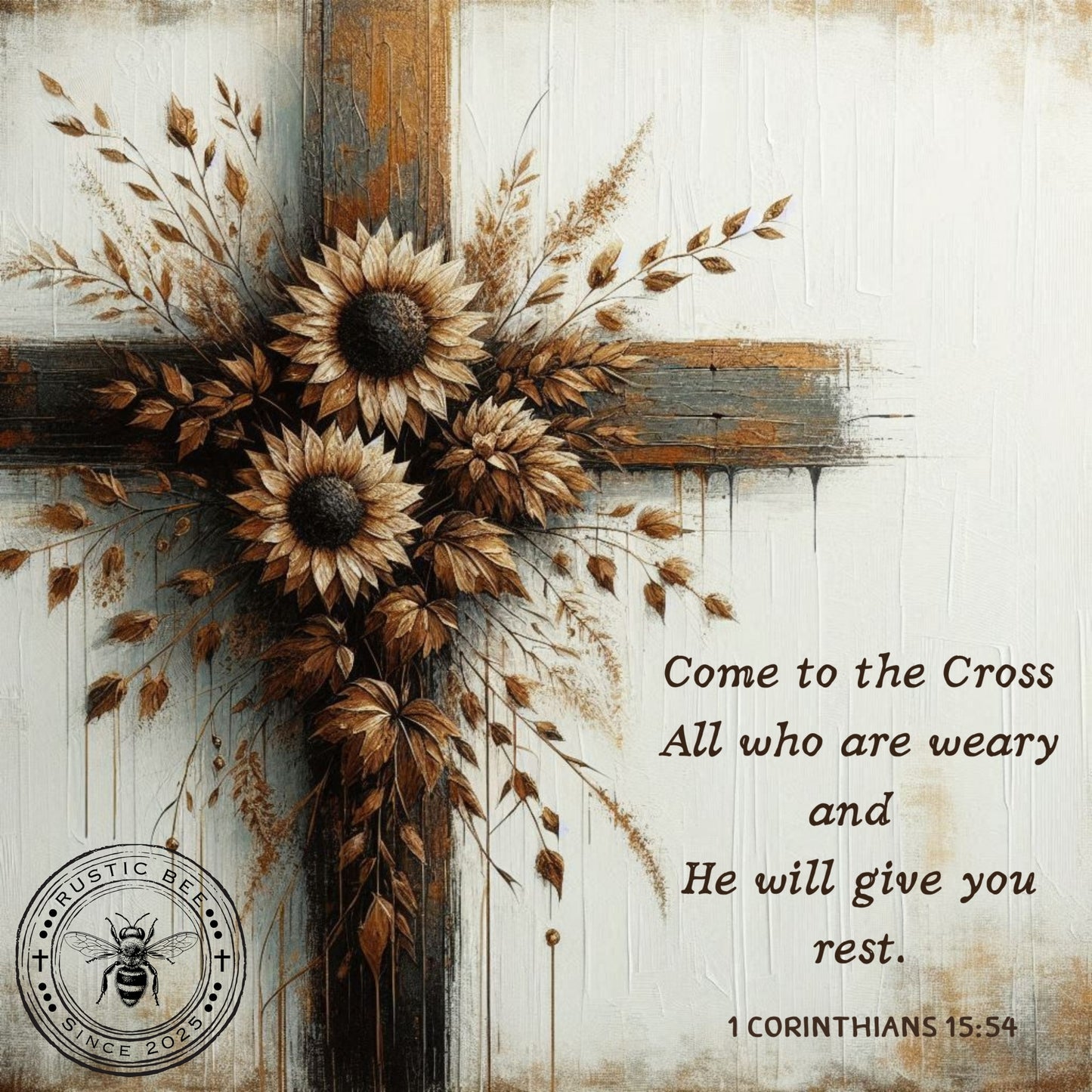 1 Sq Inspirational Fall Textured Cross and Sunflowers with Quote 8x8" Downloadable Printable