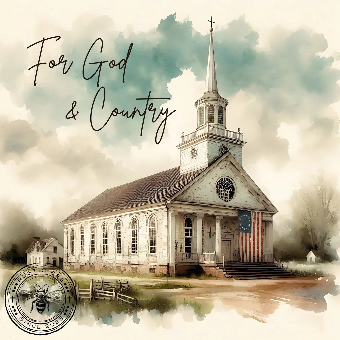 1 Sq Inspirational Patriotic For God & Country Church 8x8" Downloadable Printable