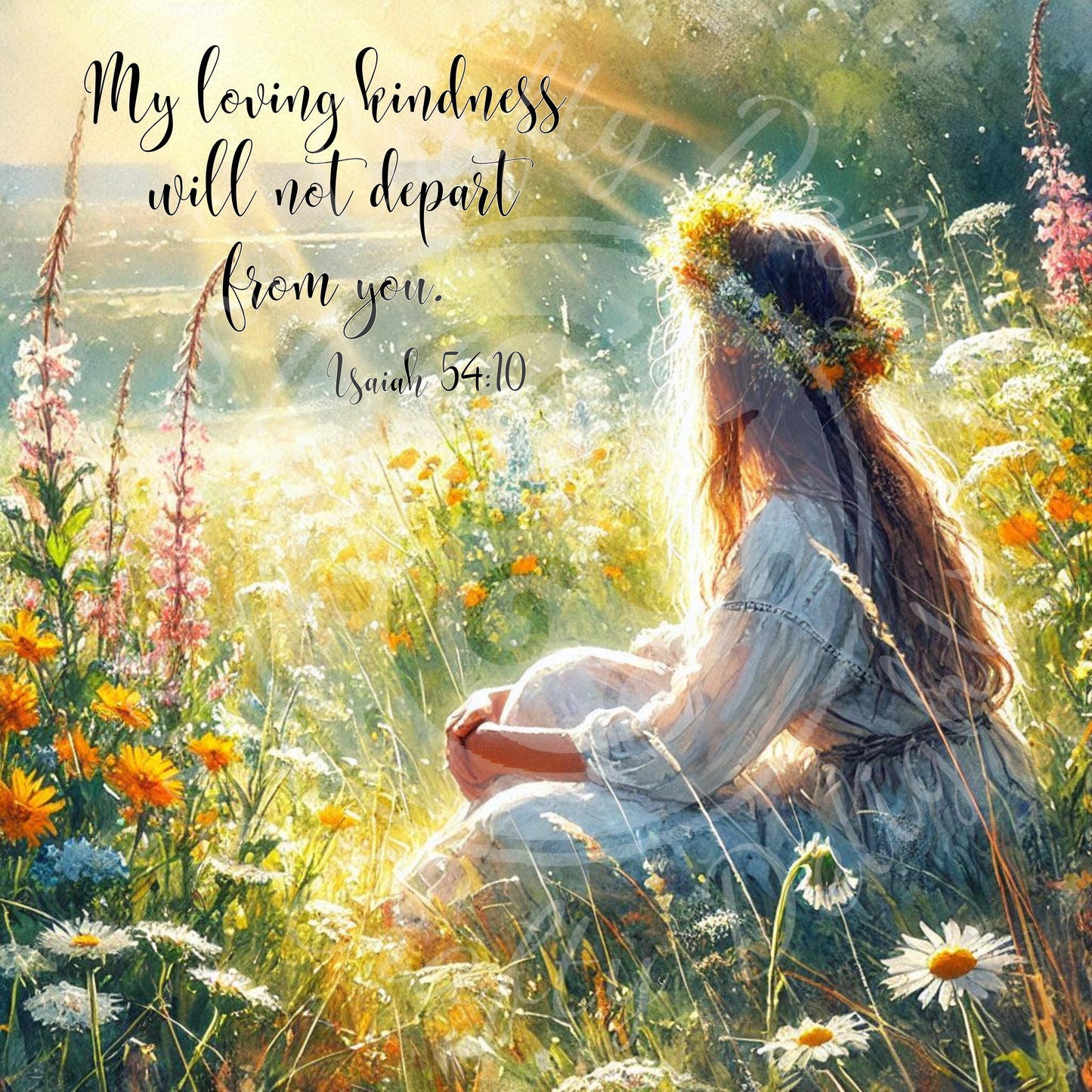 1 Sq Girl in Flowers Isaiah 54:10 8x8" Printable