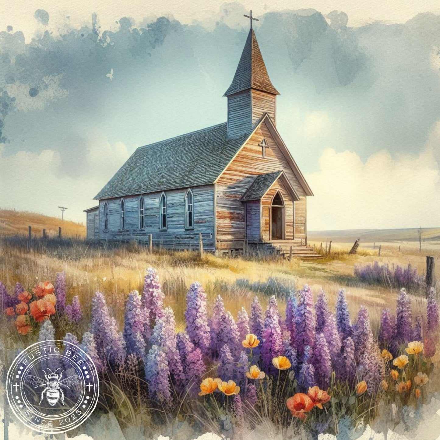 1 Sq Spring Prairie Church 8x8" Downloadable Printable