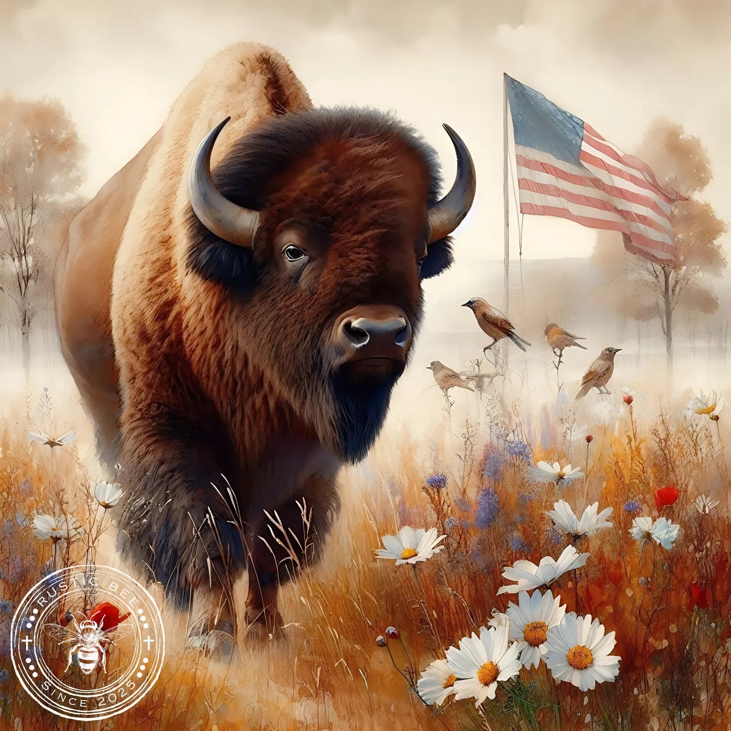 1 Sq Patriotic Where the Buffalo Roam 8x8" Downloadable Printable