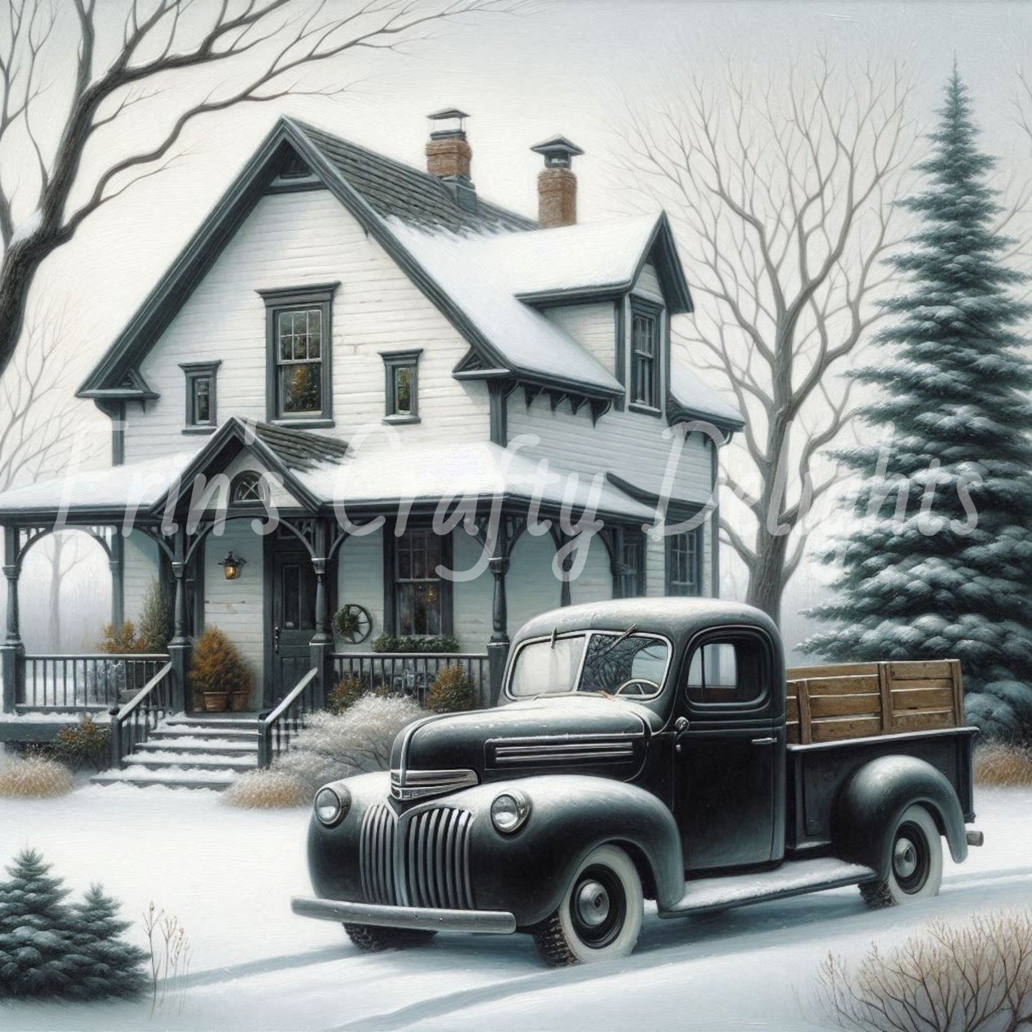 1 Black Truck and Farmhouse