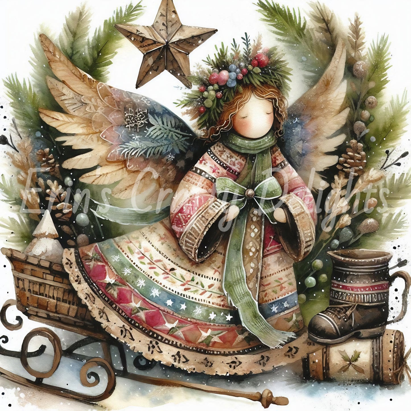 2 Sq Cute Christmas Angel 8x8 Printable