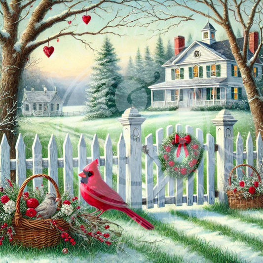 20 Valentine Cardinal and Farmhouse