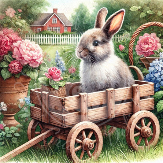 25 Bunny in a Toy Wagon