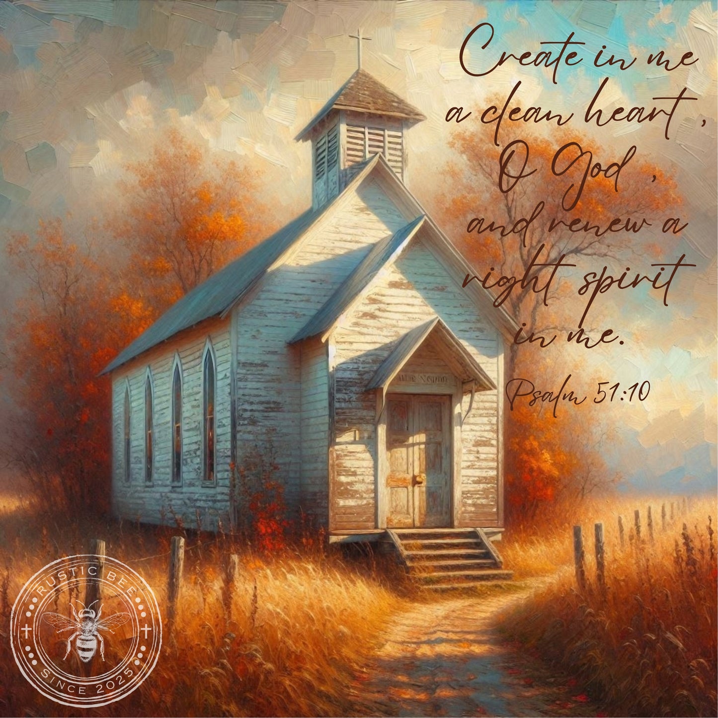 1 Sq Inspirational Autumn Psalm 51:10 Church 8x8" Downloadable Printable