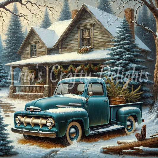 2 Blue Truck and Old Farmhouse