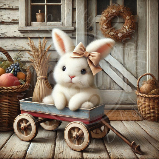 2 Bunny in a Toy Wagon